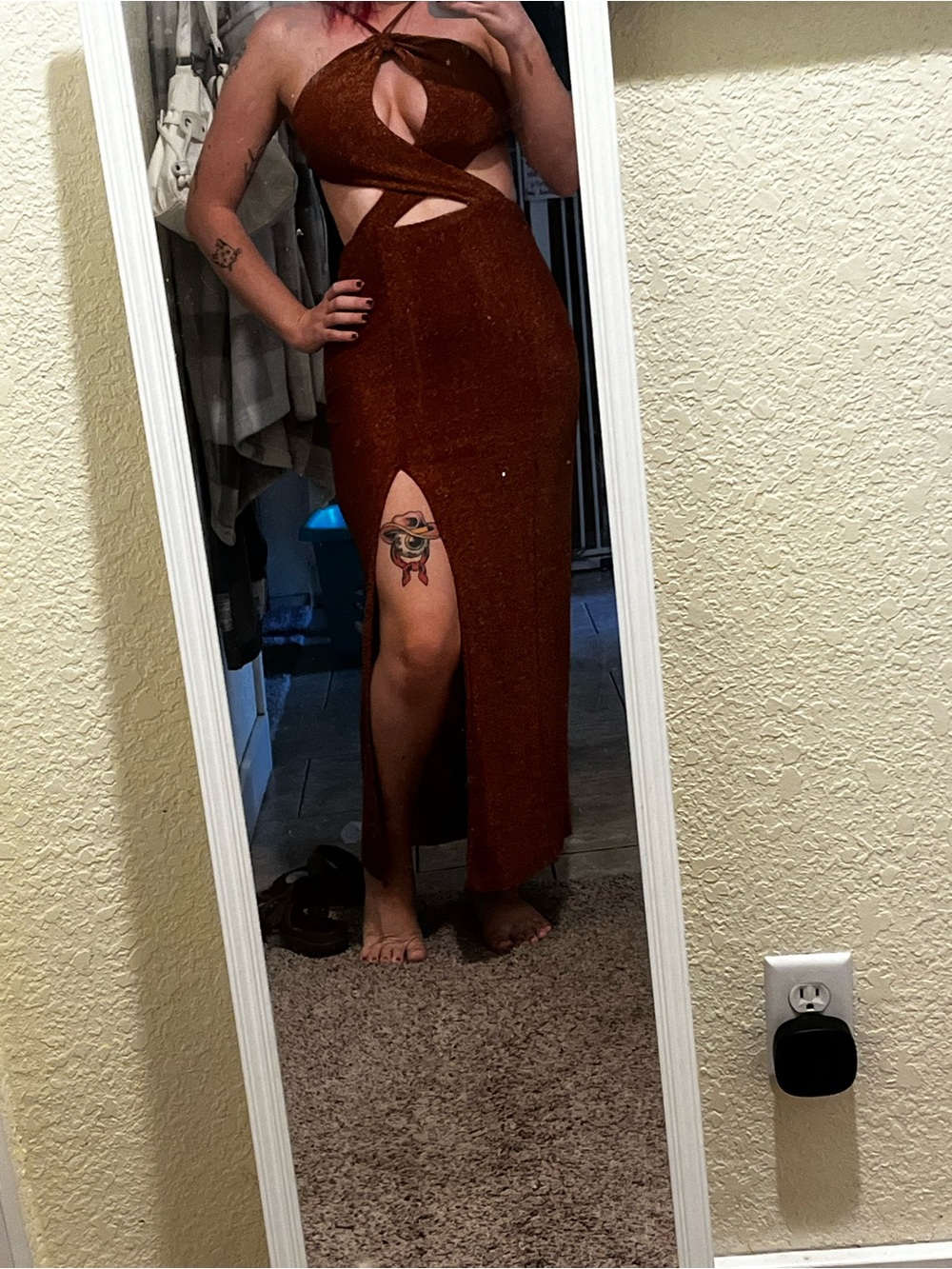 Beginning Boutique Rust Cutout Maxi Dress Skirt with Thigh Slit
